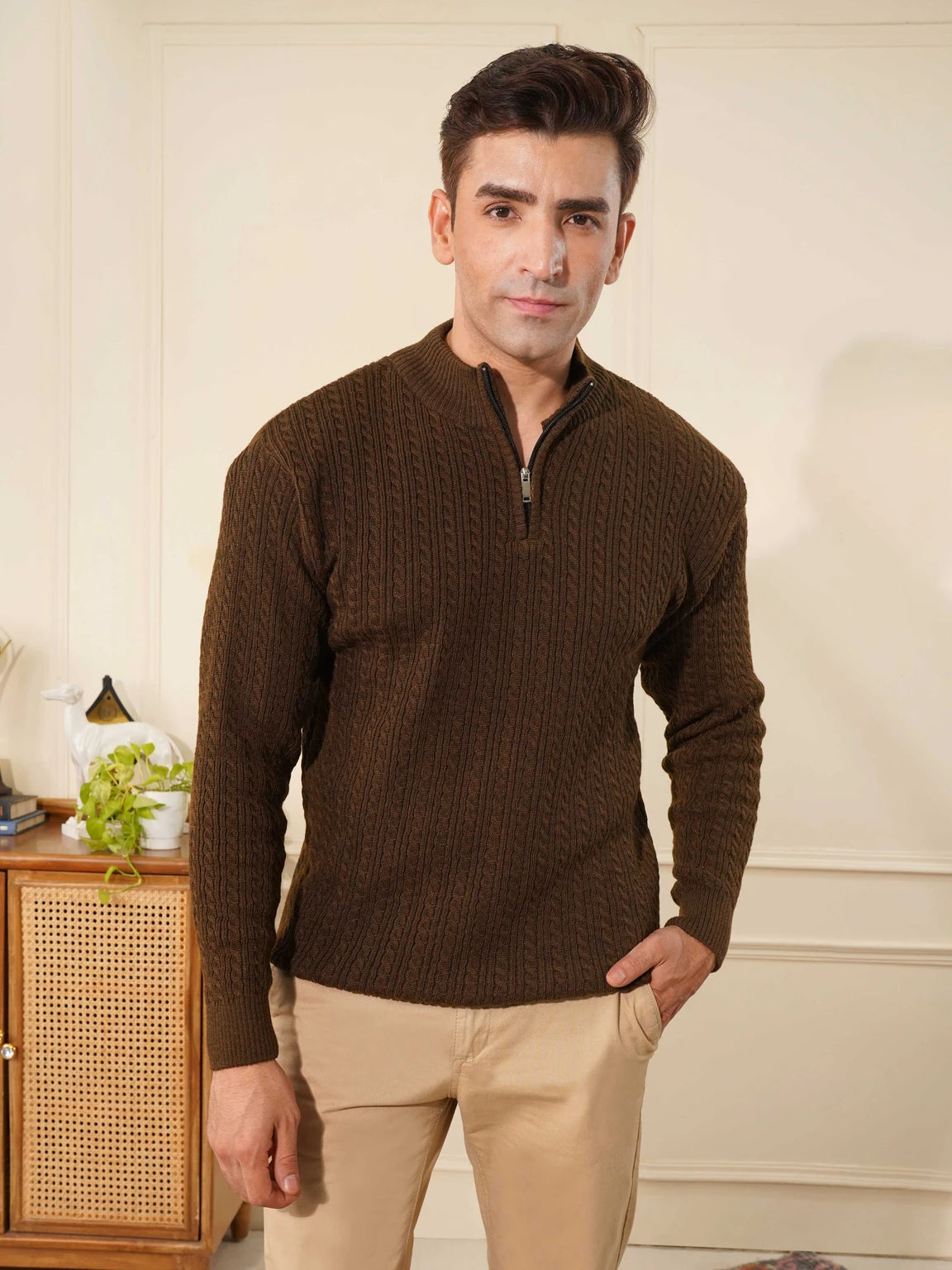 BELLUNO MANDARIN-NECK KNIT ZIP