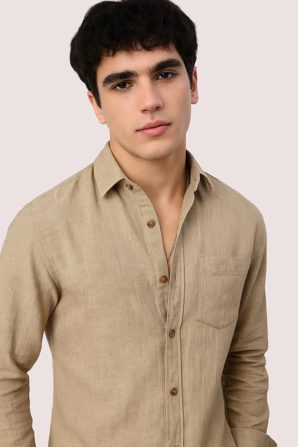 TAORMINA LINEN SHIRT — BEIGE