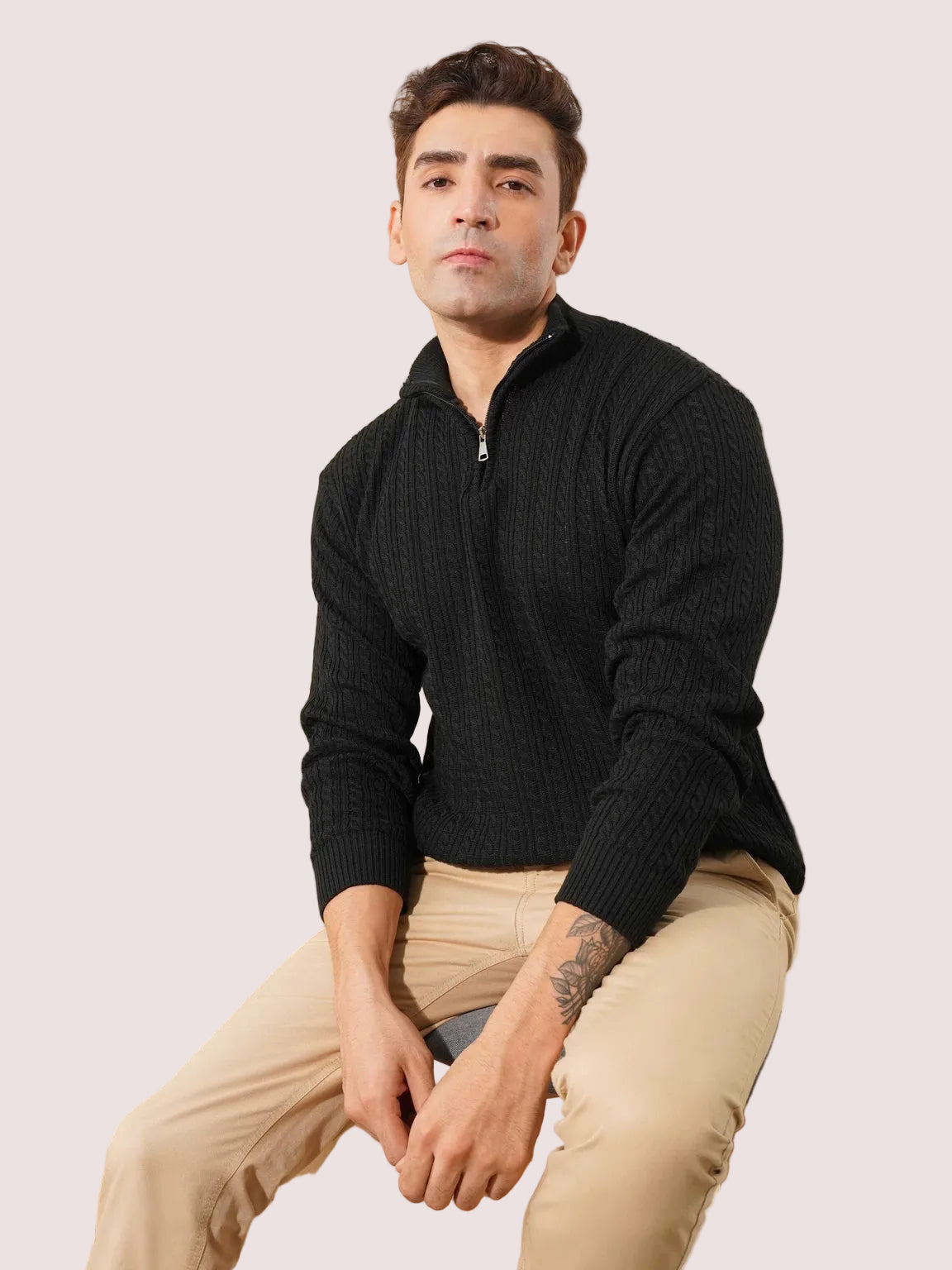 BELLUNO MANDARIN-NECK KNIT ZIP