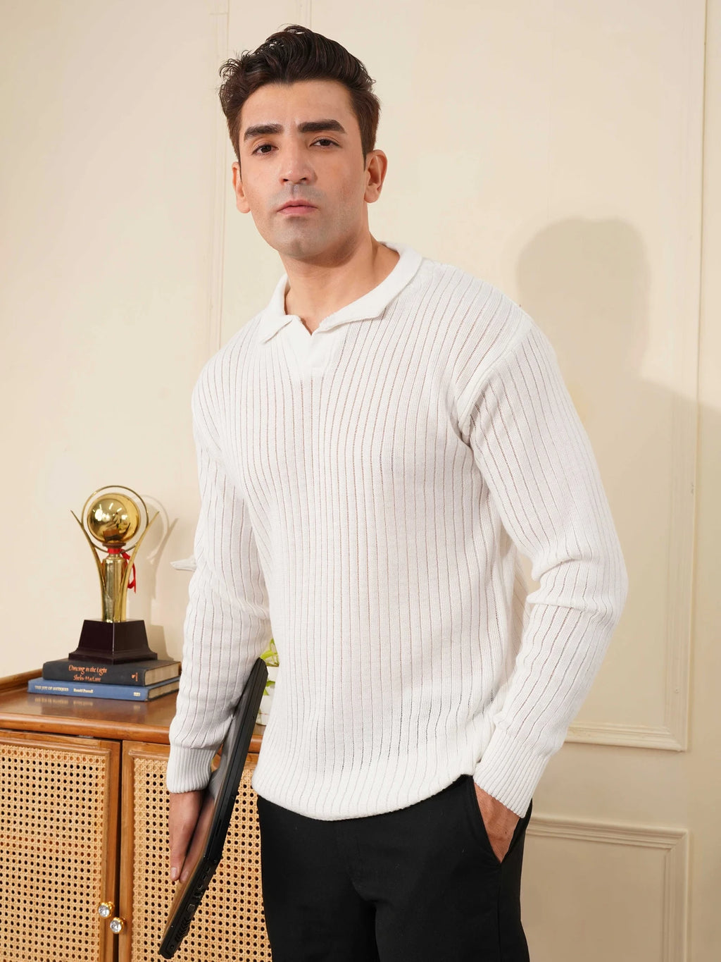 NAPOLI STRIPED COLLAR SWEATER