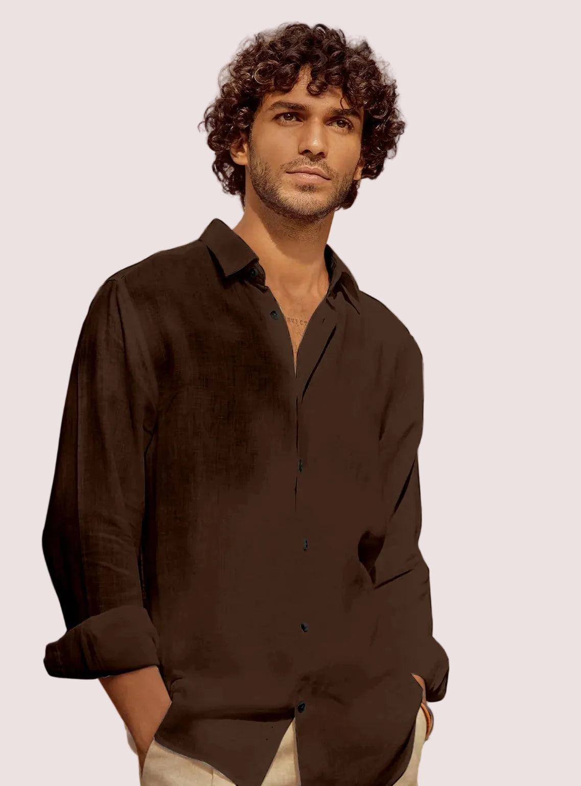 MODENA LINEN SHIRT — BROWN