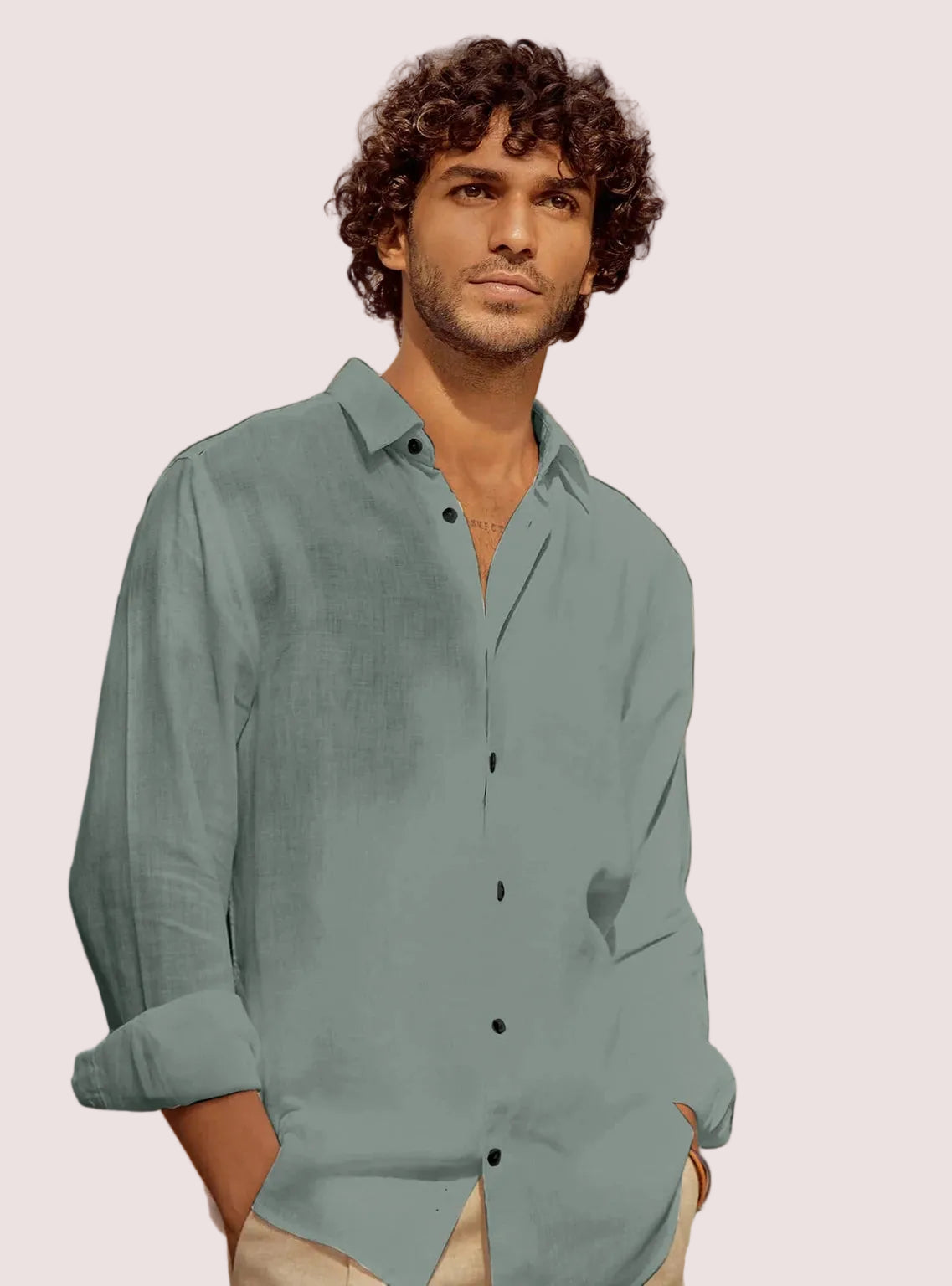 LUCCA LINEN SHIRT —  STEEL GREY