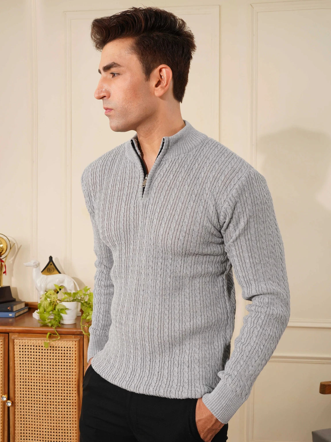 BELLUNO MANDARIN-NECK KNIT ZIP