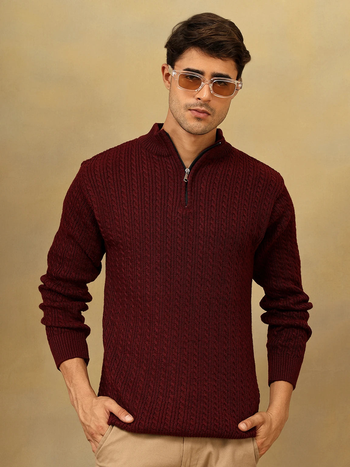 BELLUNO MANDARIN-NECK KNIT ZIP