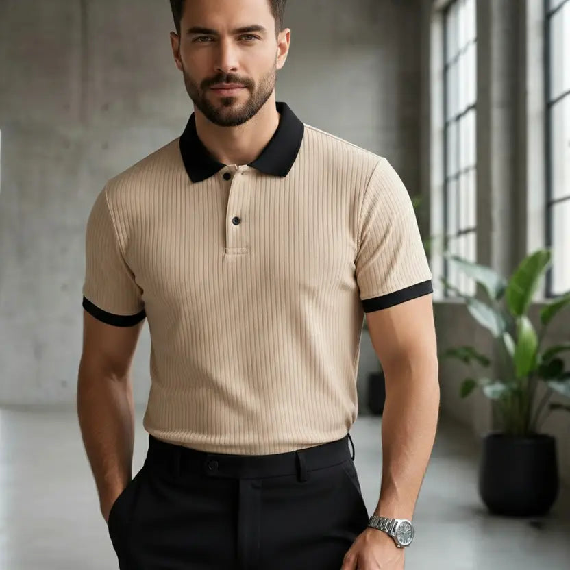 CORTINA STRIPED POLO — BEIGE