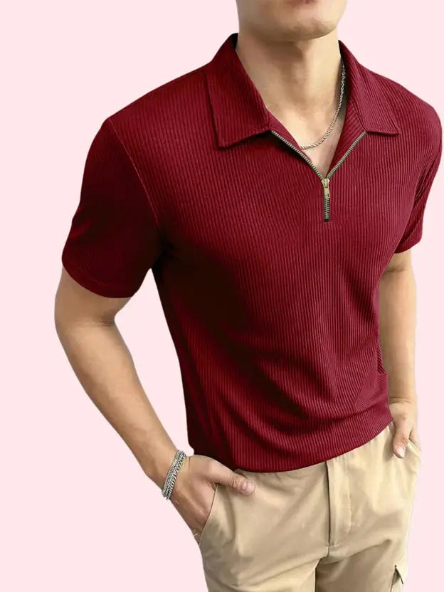 CAPRI STRIPED ZIP POLO